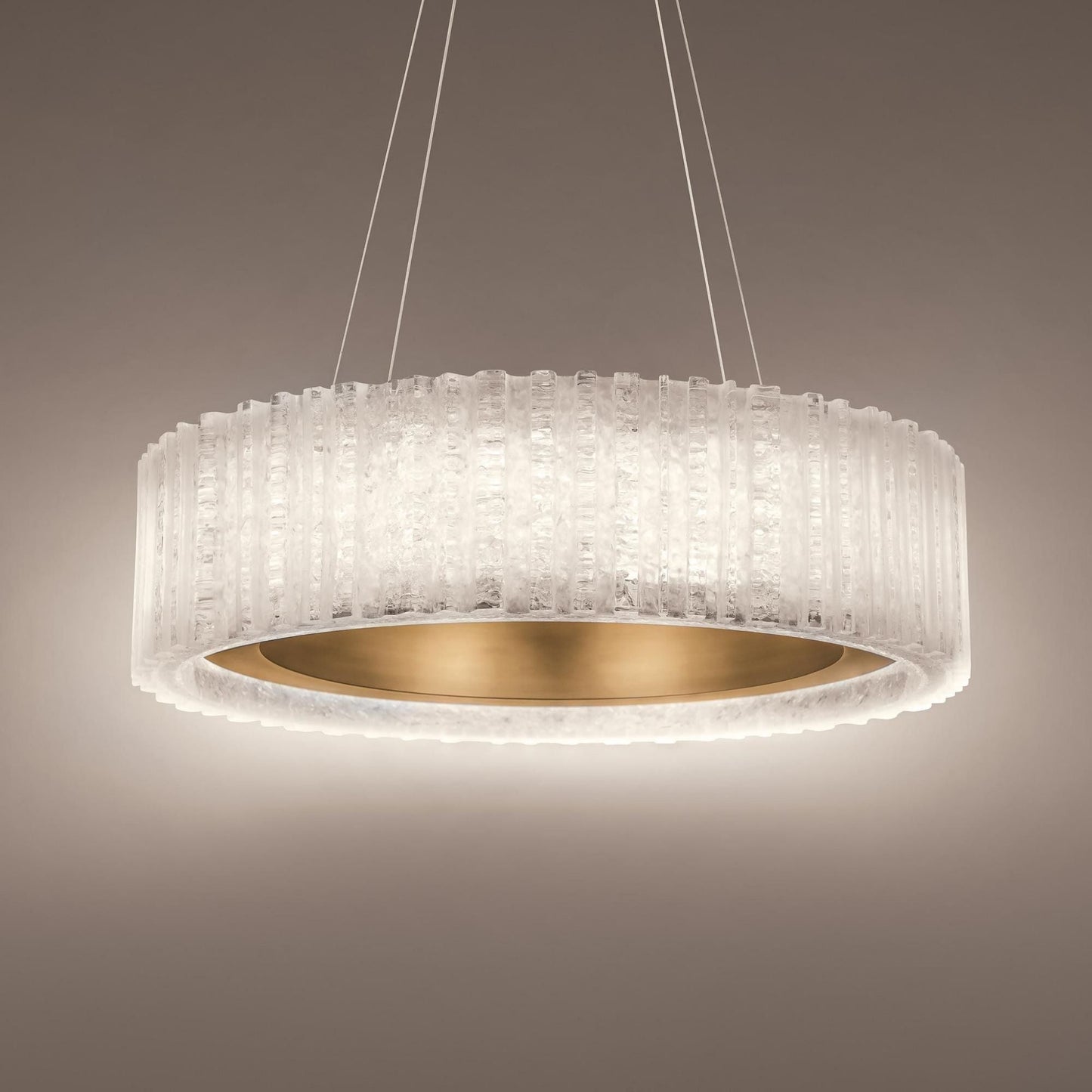 Rhiannon 28in LED Round Chandelier 3000K with Reclaimed Crystal in Aged Brass