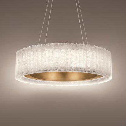 Rhiannon 28in LED Round Chandelier 3000K with Reclaimed Crystal in Aged Brass