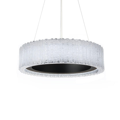 Rhiannon 28in LED Round Chandelier 3000K with Reclaimed Crystal in Black