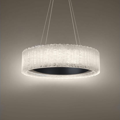 Rhiannon 28in LED Round Chandelier 3000K with Reclaimed Crystal in Black