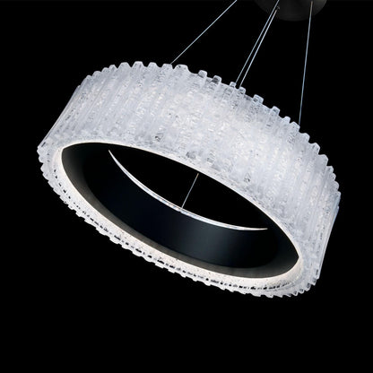 Rhiannon 28in LED Round Chandelier 3000K with Reclaimed Crystal in Black