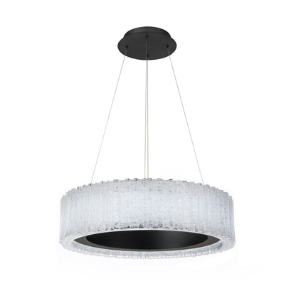 Rhiannon 28in LED Round Chandelier 3000K with Reclaimed Crystal in Black
