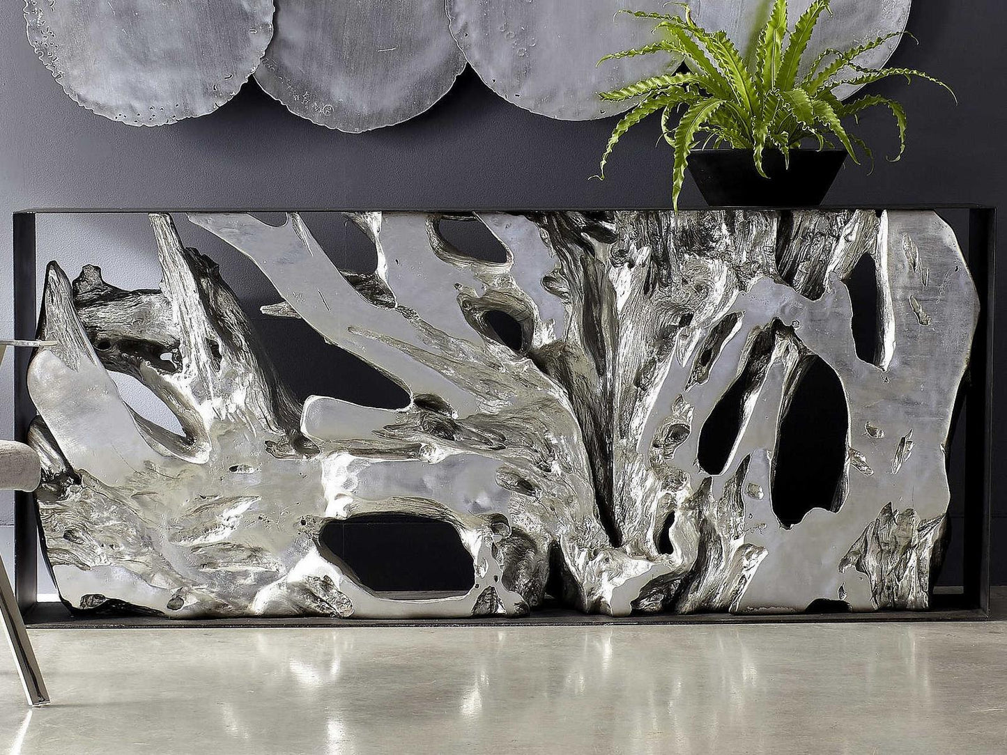 Flow Rectangular Metal Black Silver Console Table