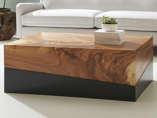 Geometry Rectangular Coffee Table Natural Wood and Black