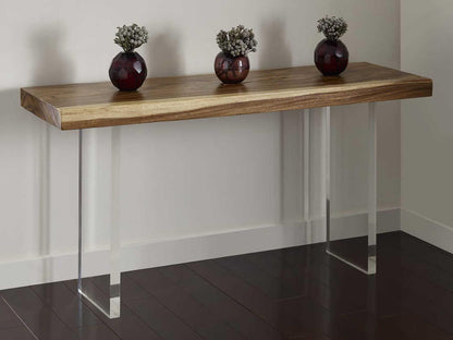 Floating Chamcha Wood Console Table with Acrylic Legs in Natural
