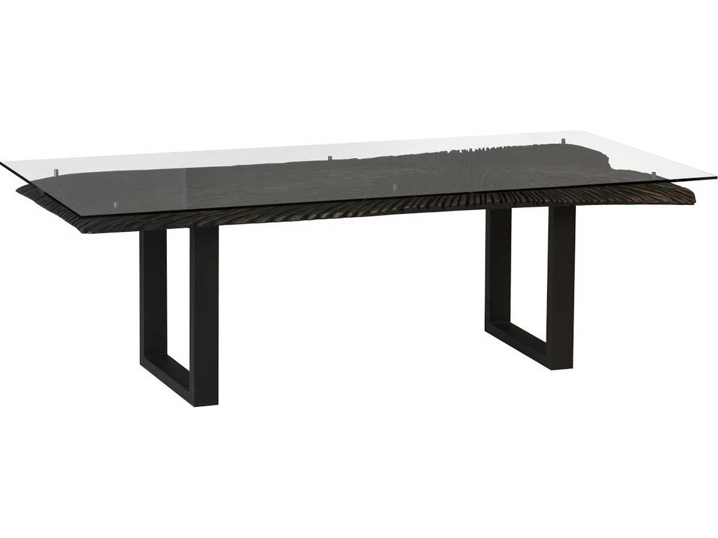 Chainsaw Rectangular Glass Dining Table with Burnt Black Base
