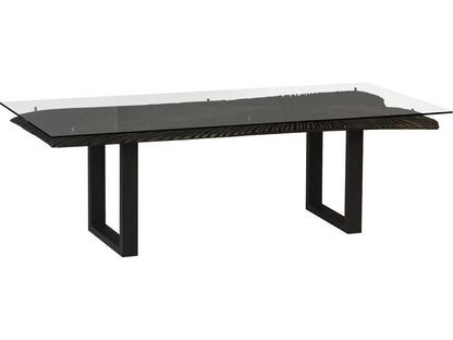 Chainsaw Rectangular Glass Dining Table with Burnt Black Base