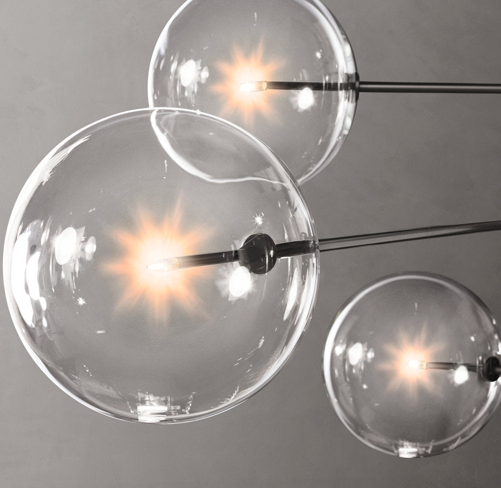 Glass Orb Cluster Mobile Eight-Light Chandelier 79"