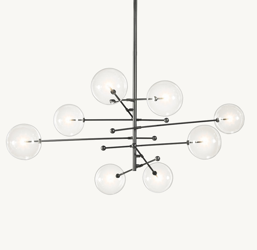 Glass Orb Cluster Mobile Eight-Light Chandelier 79"