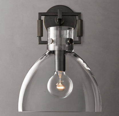 Machinist Glass Cloche Sconce 10"