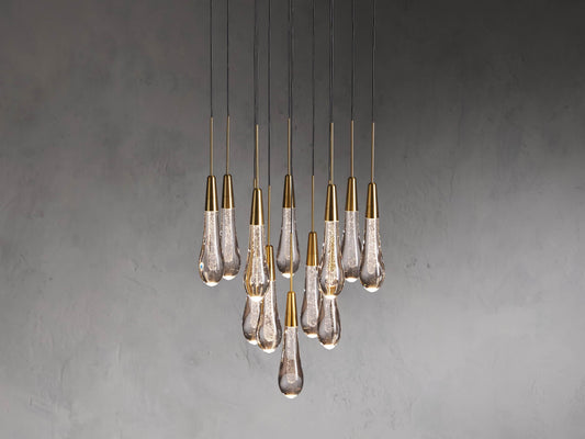 Rainfall Seeded Glass LED Chandelier