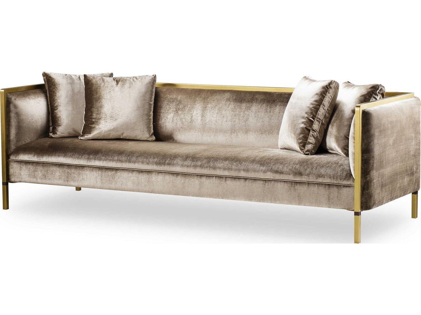 Jeeves 3-Seat Moki Fabric Sofa in Brown with Brass Details