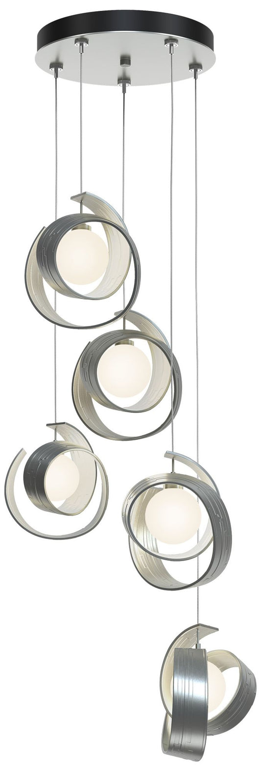 Riza 19.1" Wide 5-Light Vintage Platinum Pendant With Opal Glass Shade