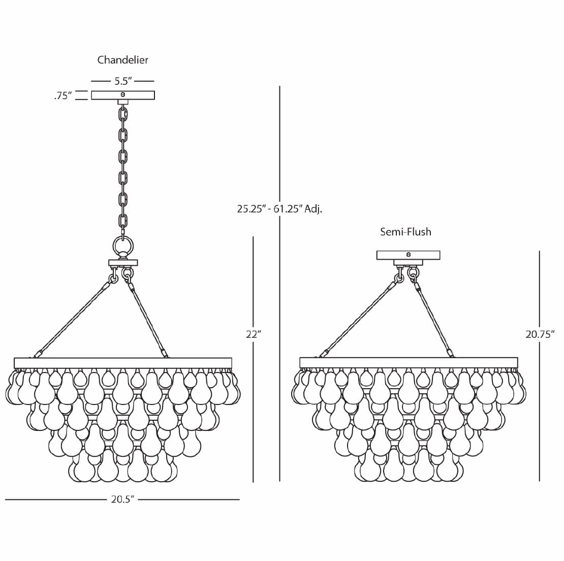 Bling 4 Light 21" Chandelier / Semi-Flush Ceiling Fixture
