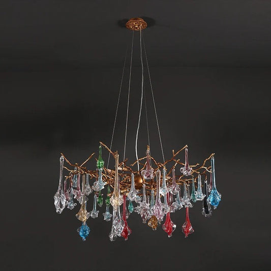Rose Colored Glass Drop Round Chandelier