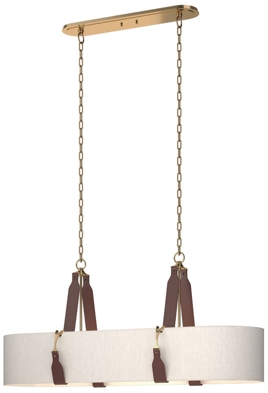 Saratoga Oval Pendant - Antique Brass - British Brown - Flax Shade
