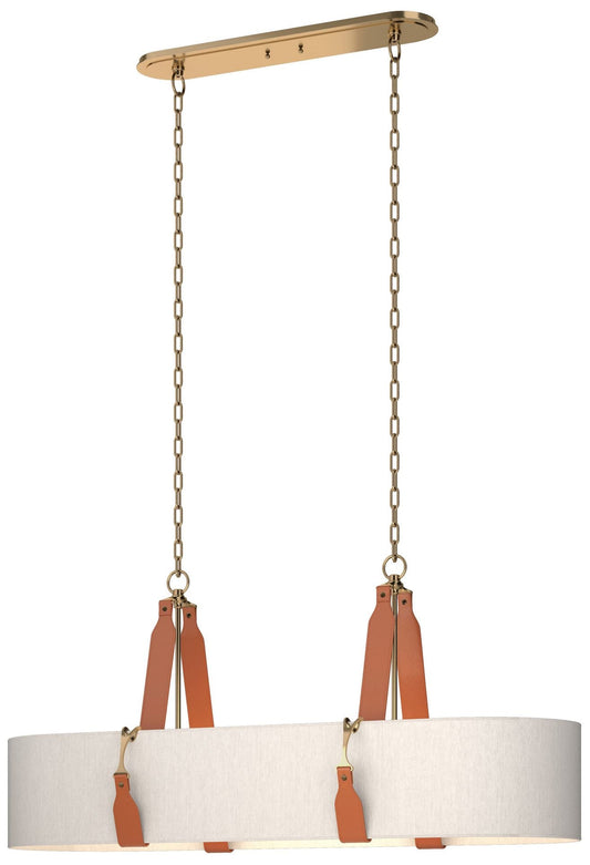 Saratoga Oval Pendant - Antique Brass - Chestnut - Flax Shade