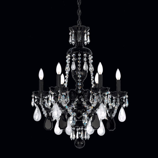 Schonbek Hamilton 6 Light 22" Wide Crystal Chandelier with Black Rock Crystals