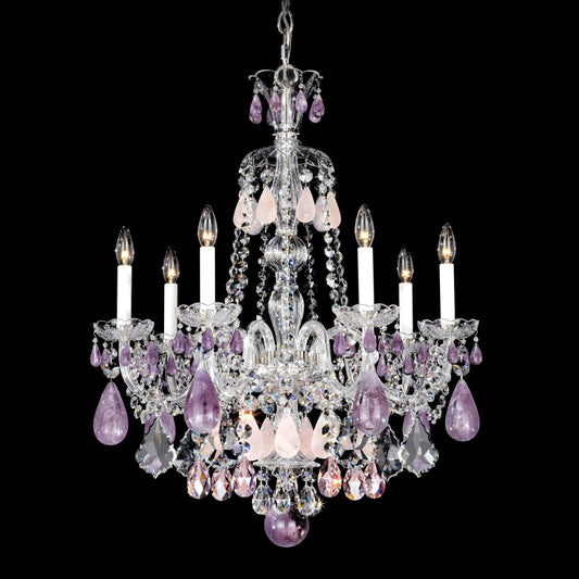 Schonbek Hamilton 7 Light 24" Wide Crystal Chandelier with Amethyst Rock Crystals