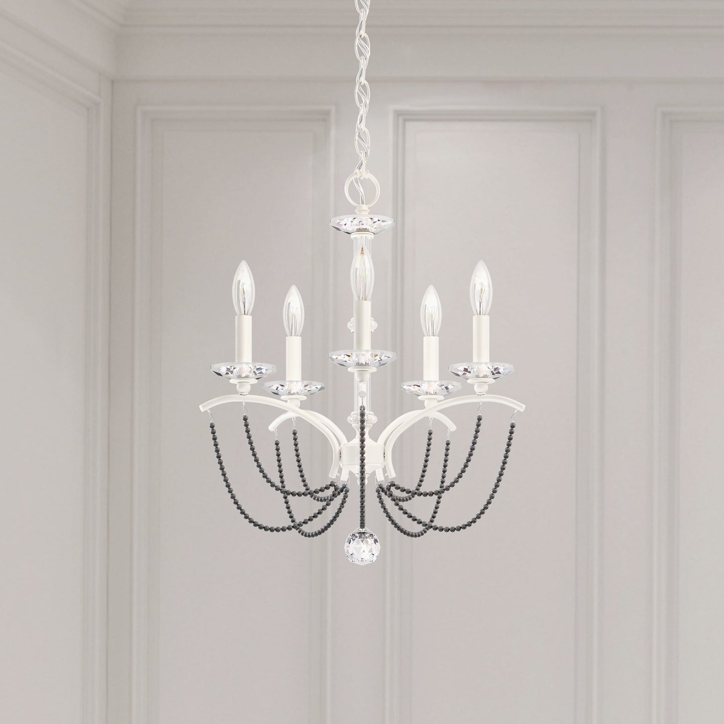 Priscilla 5 Light 18" Wide Crystal Chandelier with Dark Grey Pearl Beads