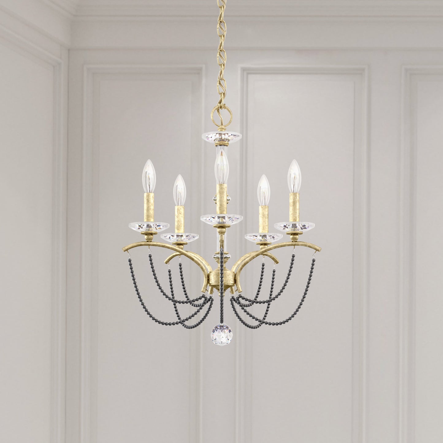 Priscilla 5 Light 18" Wide Crystal Chandelier with Dark Grey Pearl Beads