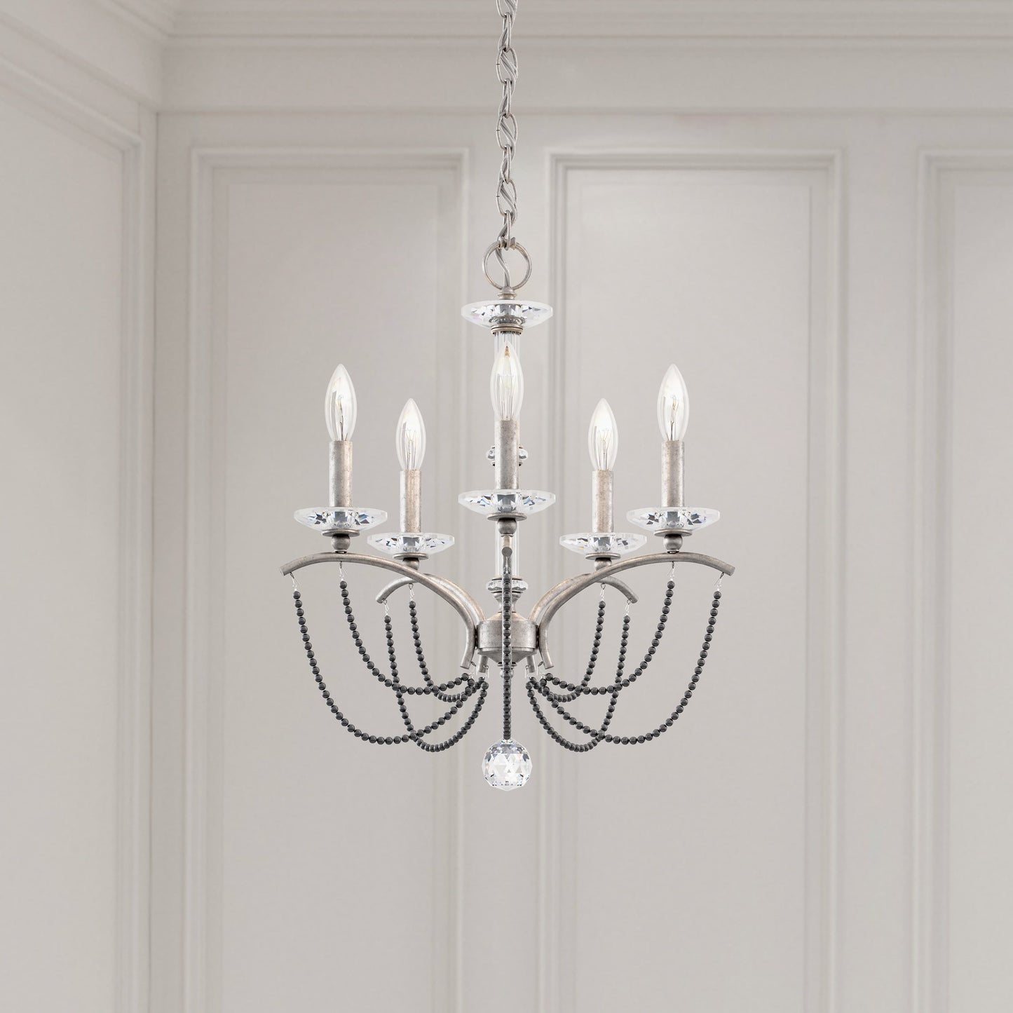 Priscilla 5 Light 18" Wide Crystal Chandelier with Dark Grey Pearl Beads