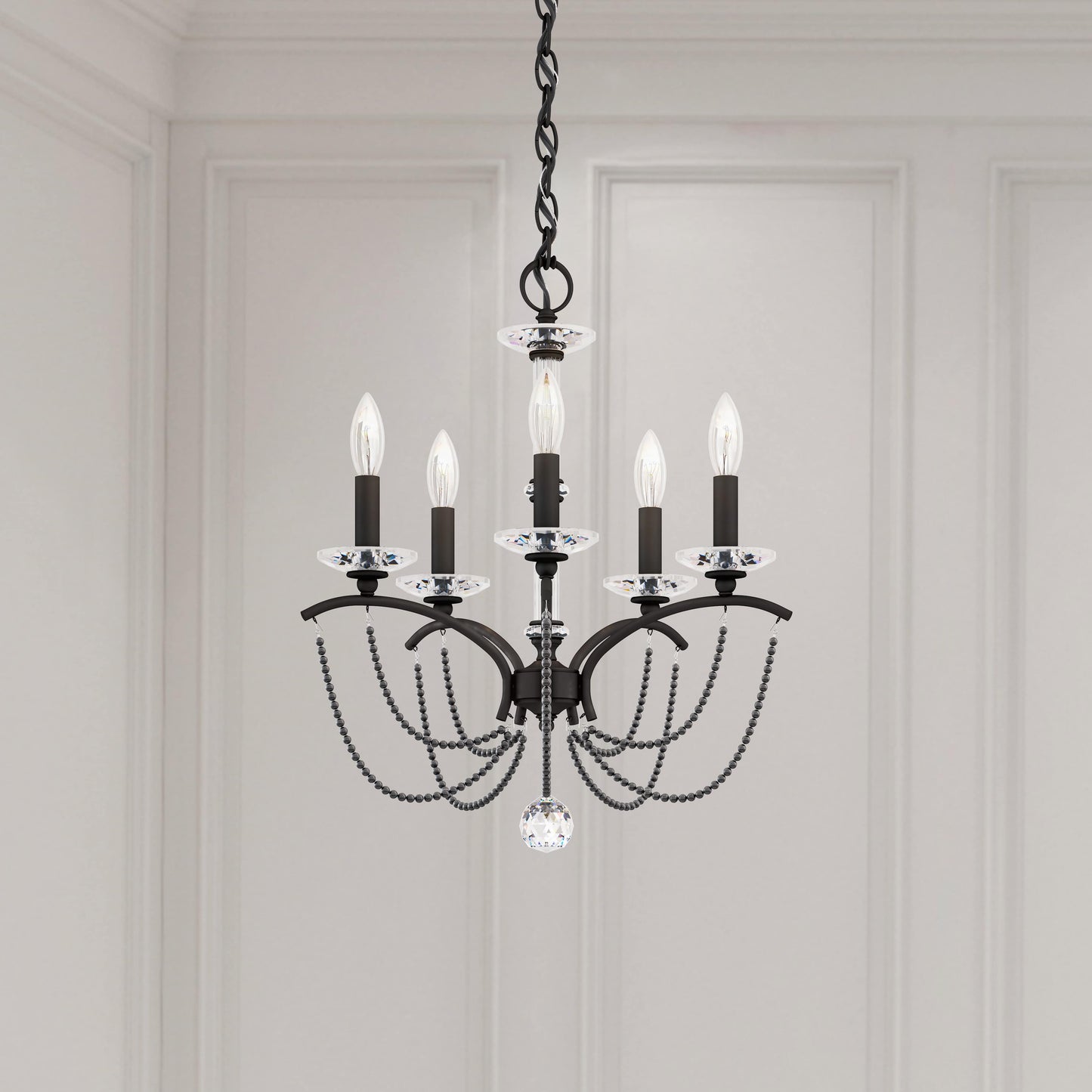 Priscilla 5 Light 18" Wide Crystal Chandelier with Dark Grey Pearl Beads