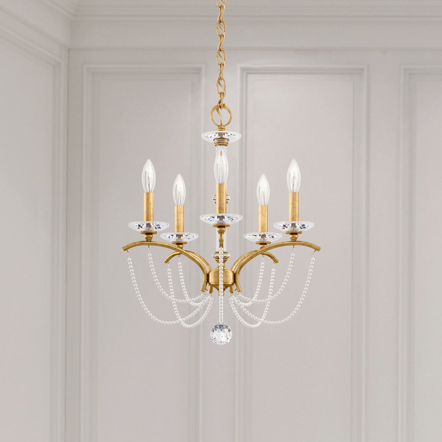 Priscilla 5 Light 18" Wide Crystal Chandelier with White Pearl Beads