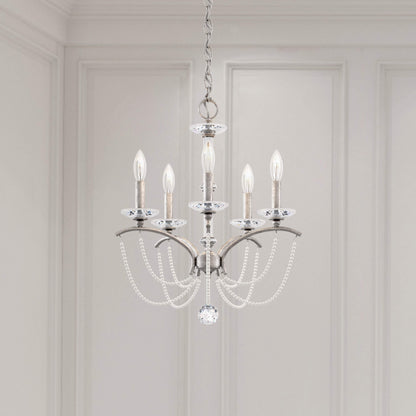 Priscilla 5 Light 18" Wide Crystal Chandelier with White Pearl Beads