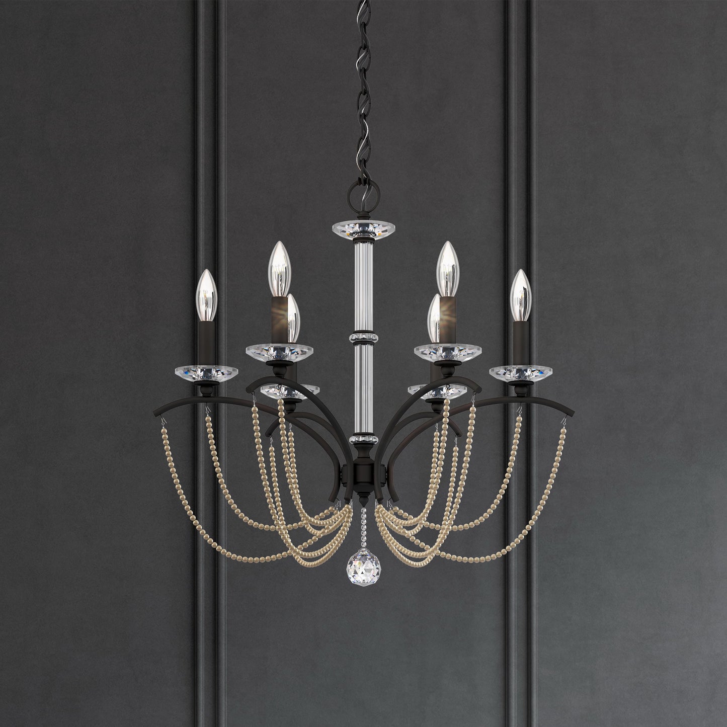 Priscilla 6 Light 24" Wide Crystal Chandelier with Bronze Pearl Beads