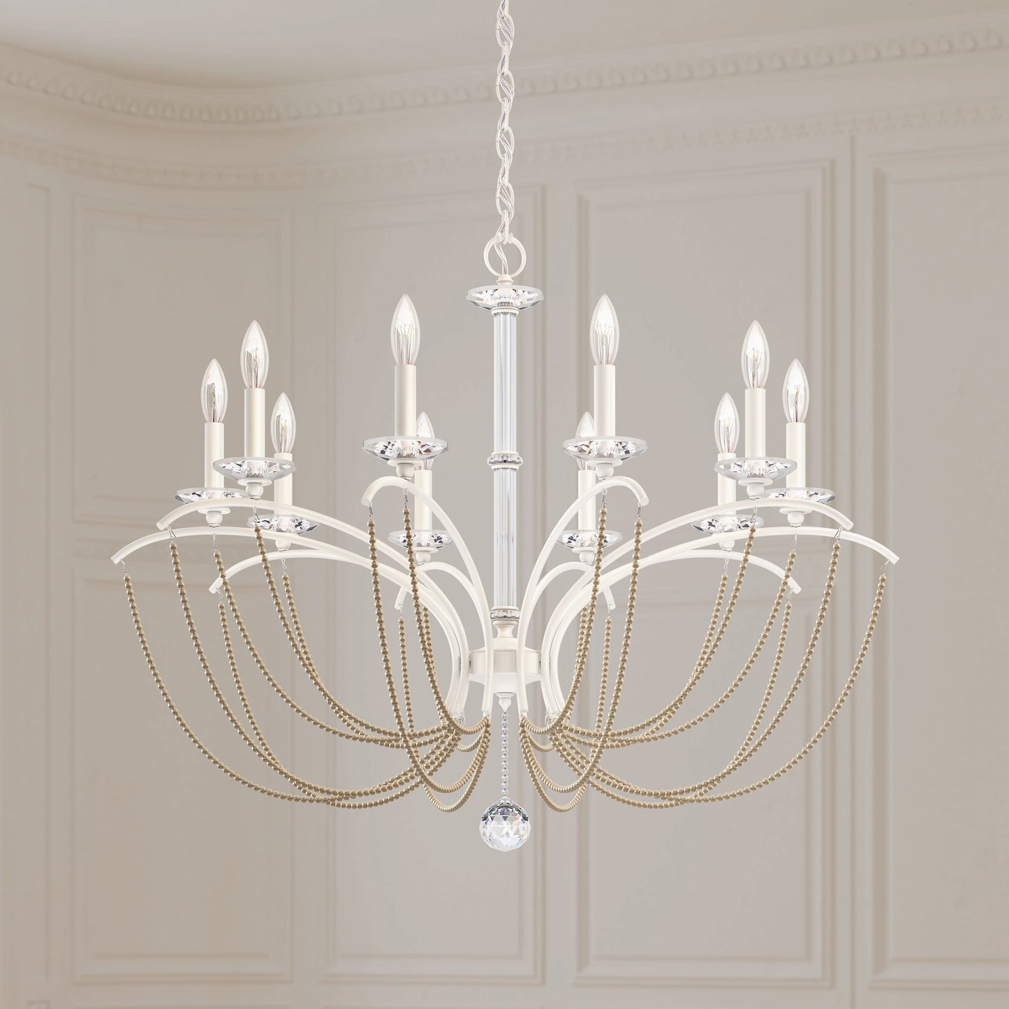Priscilla 10 Light 36" Wide Crystal Chandelier with Bronze Pearl Beads