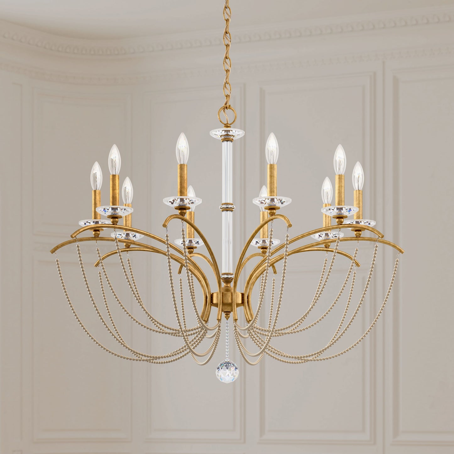 Priscilla 10 Light 36" Wide Crystal Chandelier with Bronze Pearl Beads