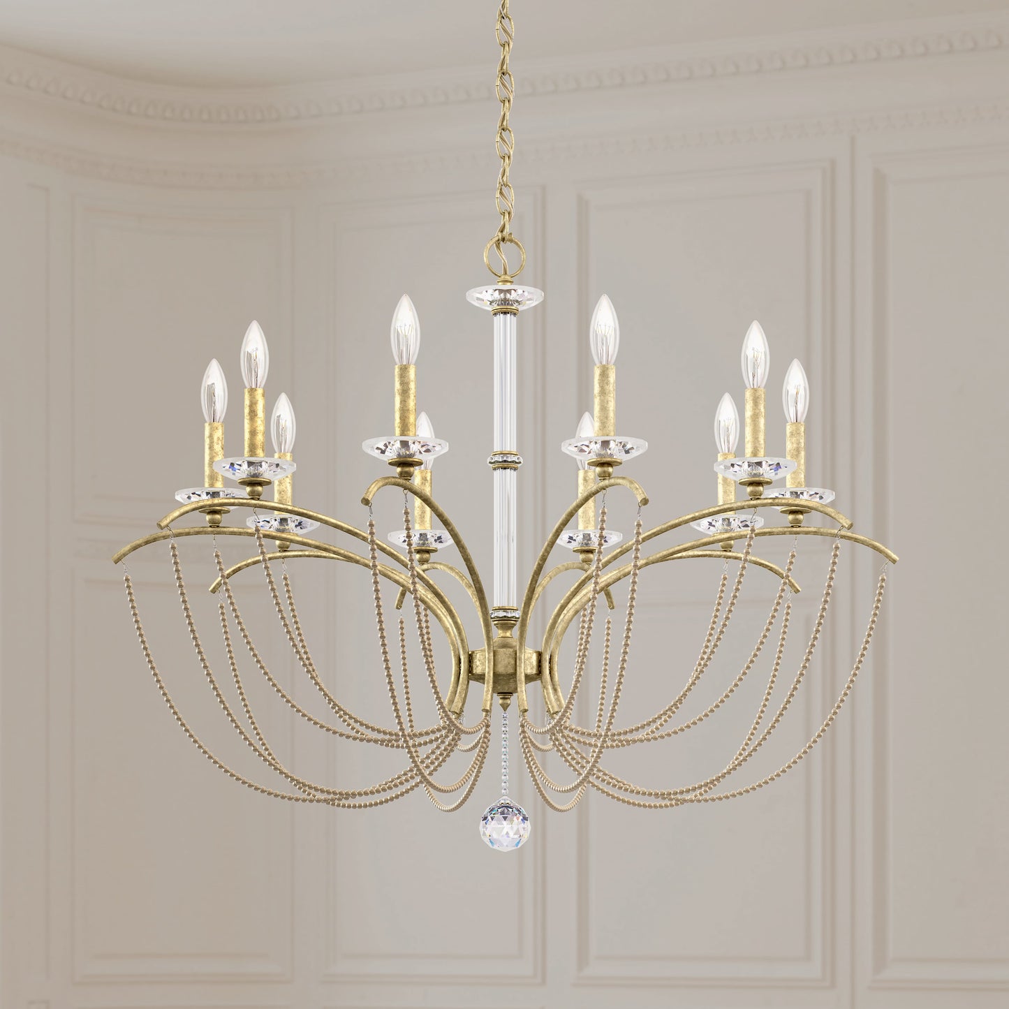 Priscilla 10 Light 36" Wide Crystal Chandelier with Bronze Pearl Beads
