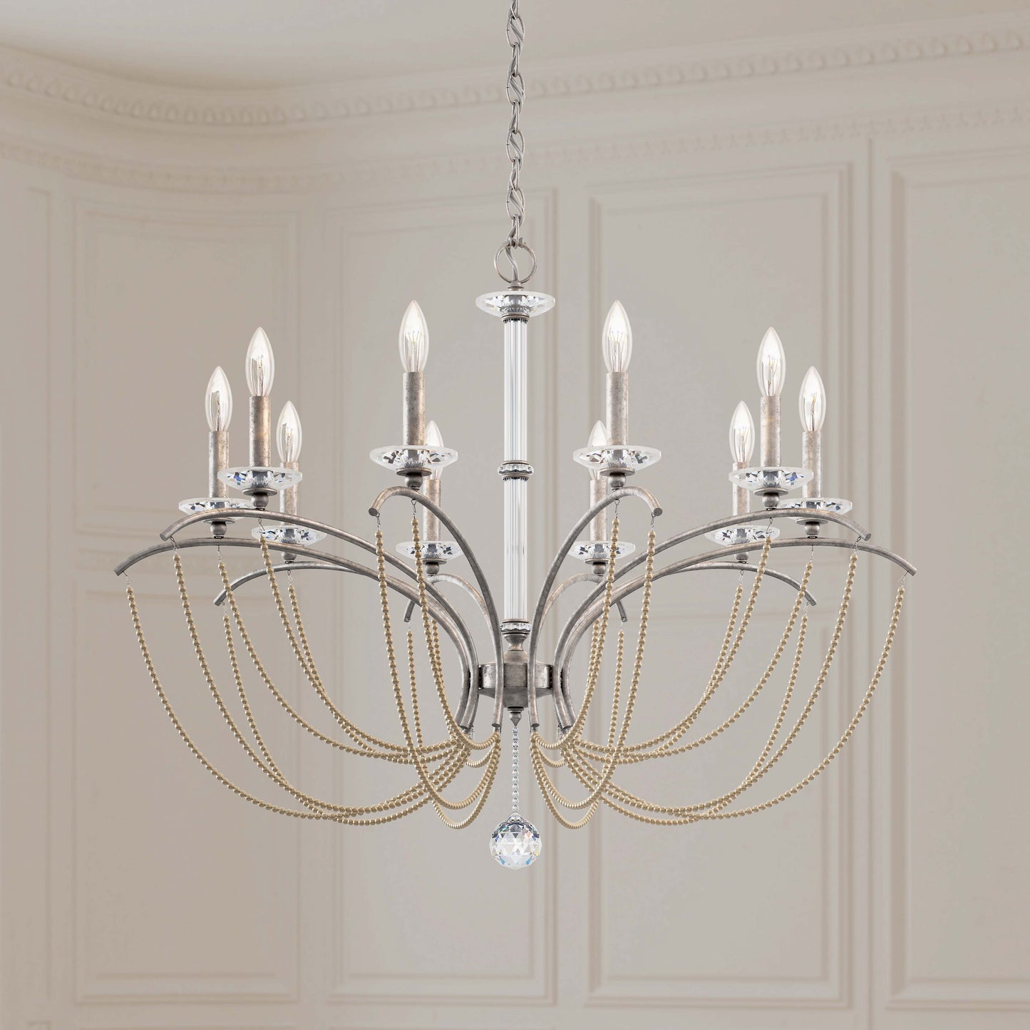 Priscilla 10 Light 36" Wide Crystal Chandelier with Bronze Pearl Beads