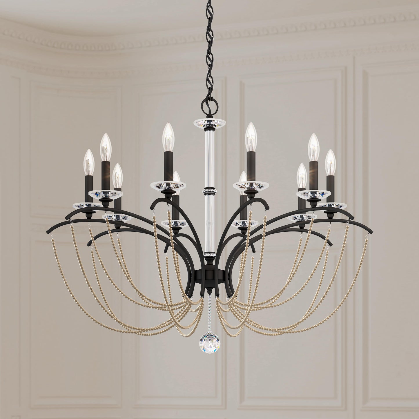 Priscilla 10 Light 36" Wide Crystal Chandelier with Bronze Pearl Beads
