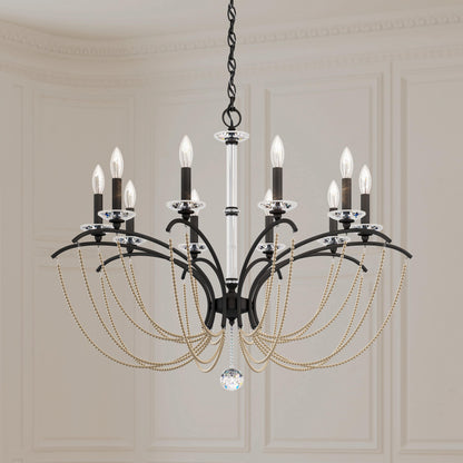 Priscilla 10 Light 36" Wide Crystal Chandelier with Bronze Pearl Beads