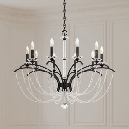 Schonbek Priscilla 10 Light 36" Wide Crystal Chandelier with White Pearl Beads