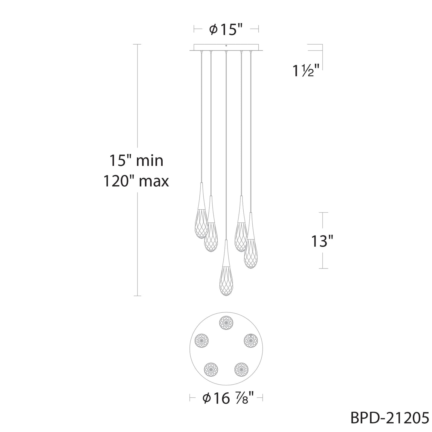 Hibiscus 5 Light 17" Wide Switchable Color Temperature LED Faceted Crystal Multi Pendant Light