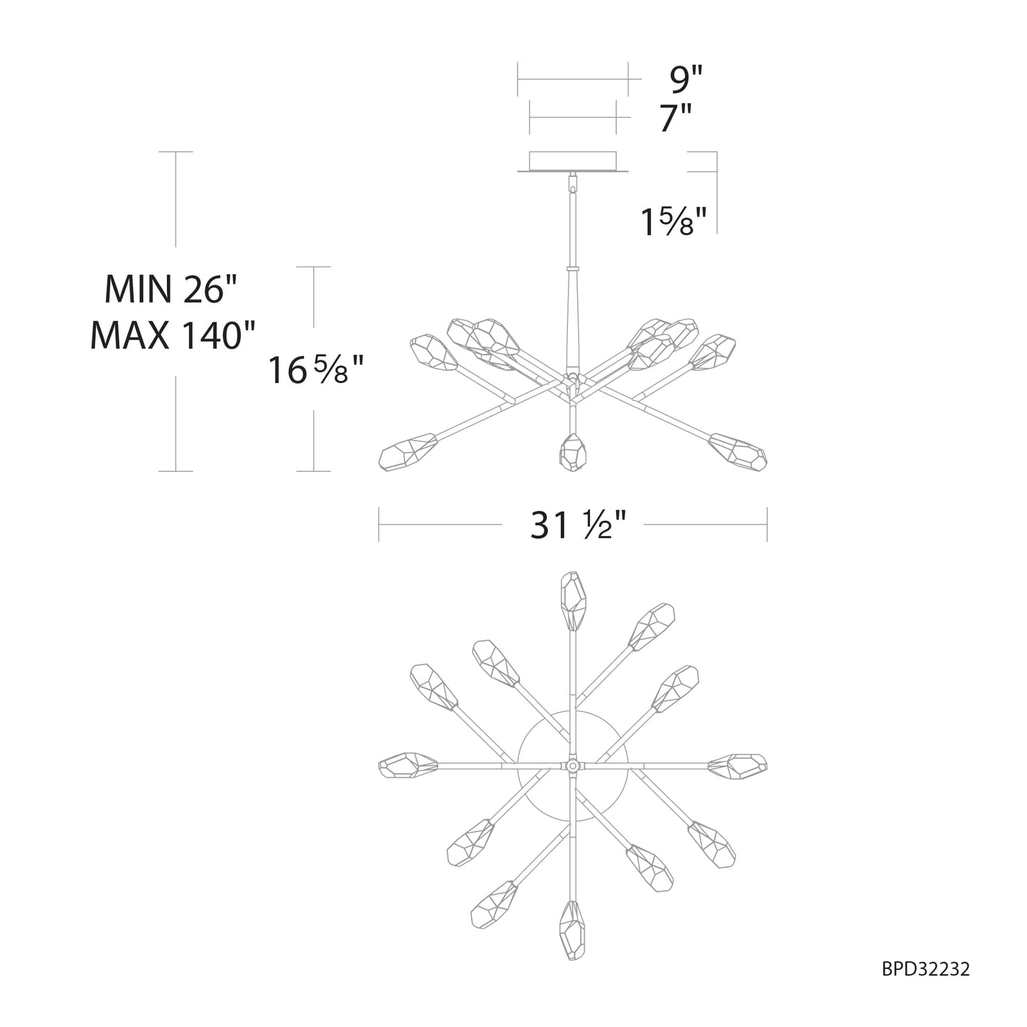 Synapse 32" Wide LED Crystal Pendant