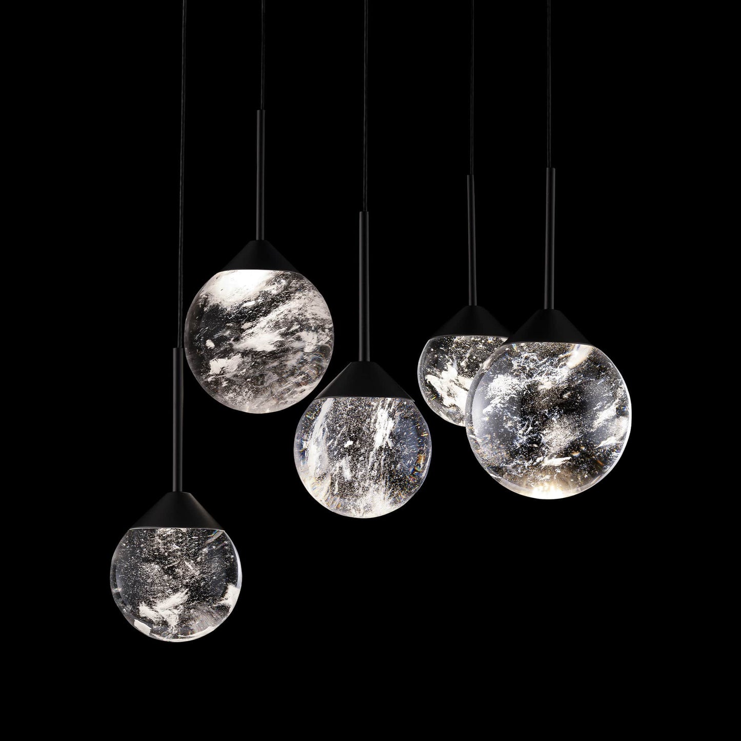 Quest 17" Wide LED Crystal Multi Light Pendant with Clear Optic Haze Crystal