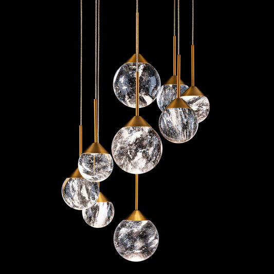Quest 17" Wide LED Crystal Multi Light Pendant with Clear Optic Haze Crystal