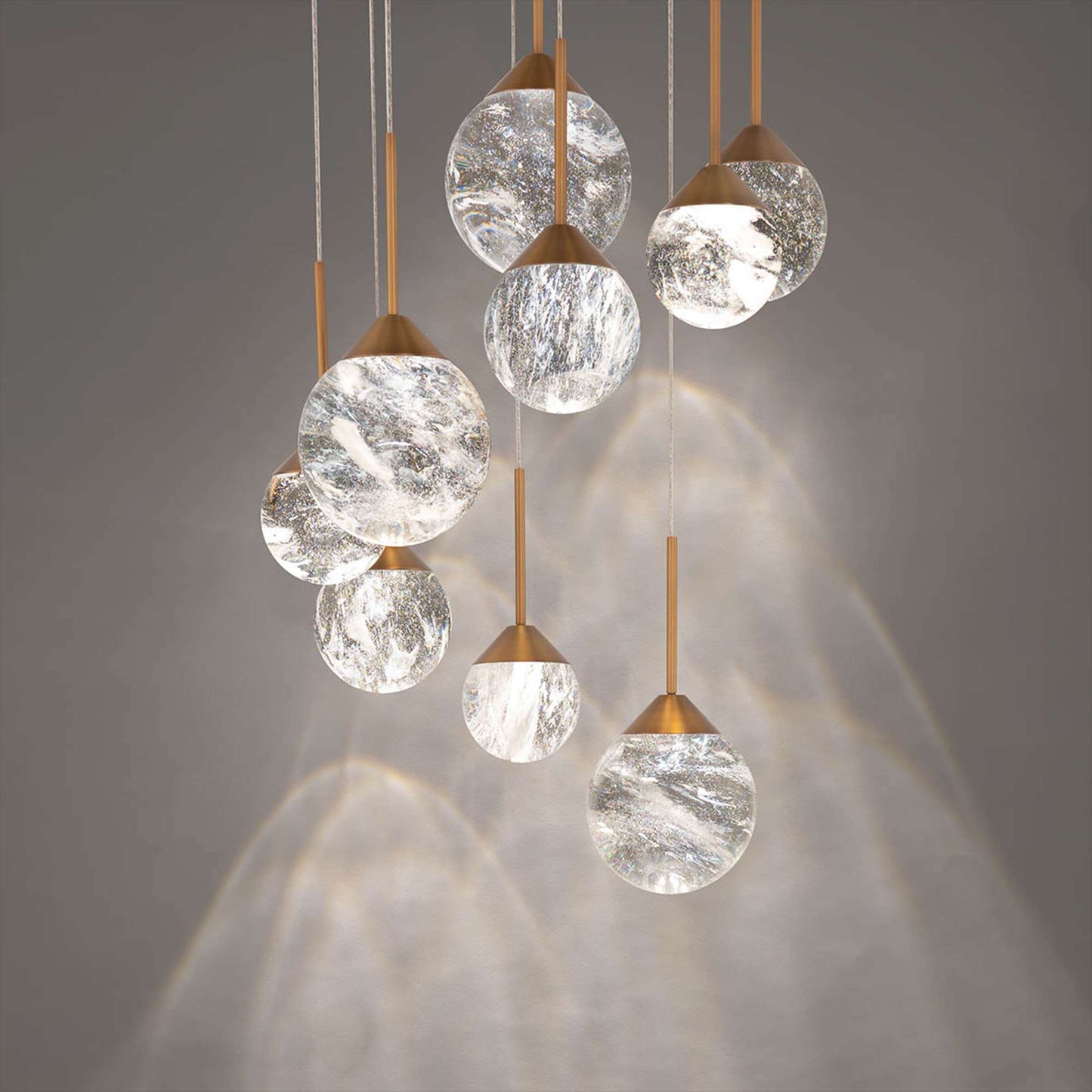 Quest 17" Wide LED Crystal Multi Light Pendant with Clear Optic Haze Crystal