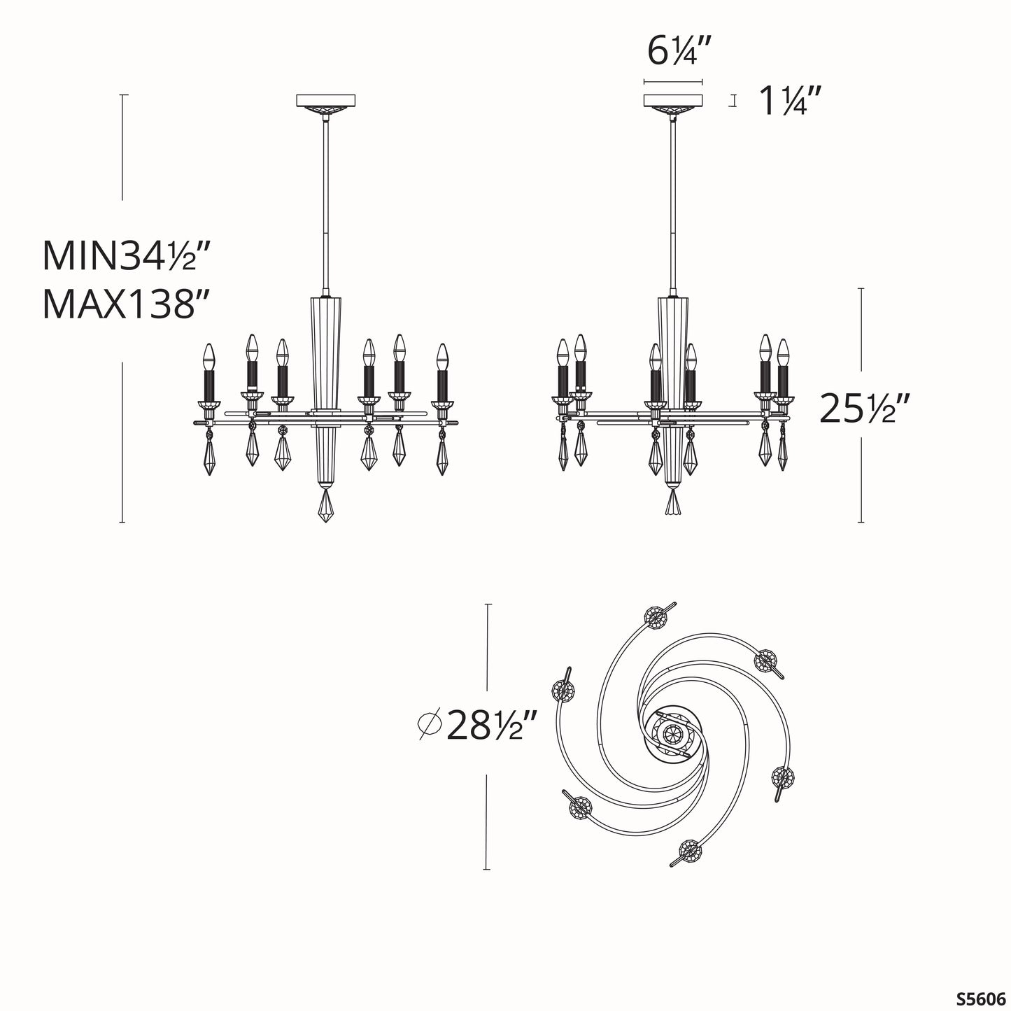 Tempest 6 Light 28" Wide Crystal Candle Style Chandelier