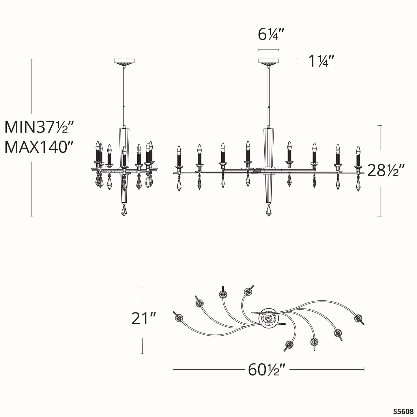 Tempest 8 Light 61" Wide Crystal Candle Style Chandelier