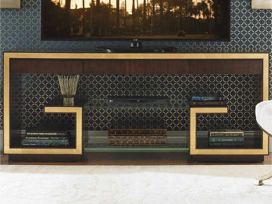 Bel Aire 72-Inch Rodeo Media Console Walnut Wood and Brushed Brass