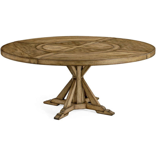 Jonathan Charles 72" Medium Brown Driftwood Round Dining Table with Inbuilt Lazy Susan (491101-72D-DTM)