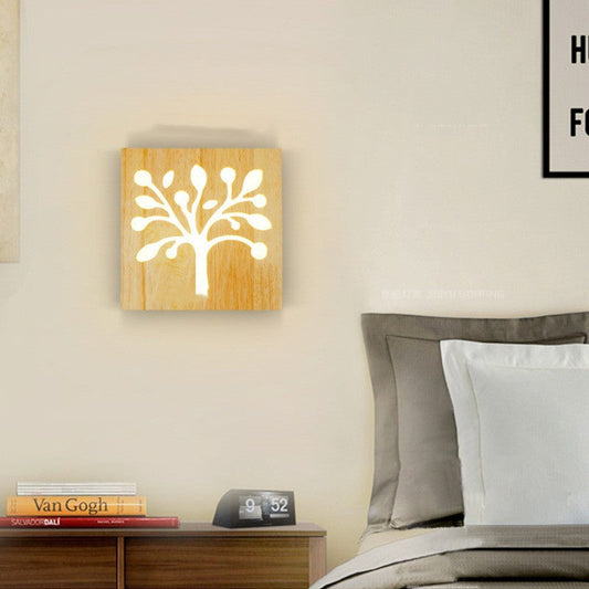 Solid Wood Happiness Tree Pattern Wall Lamp