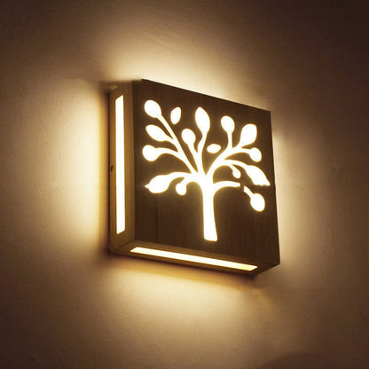 Solid Wood Happiness Tree Pattern Wall Lamp