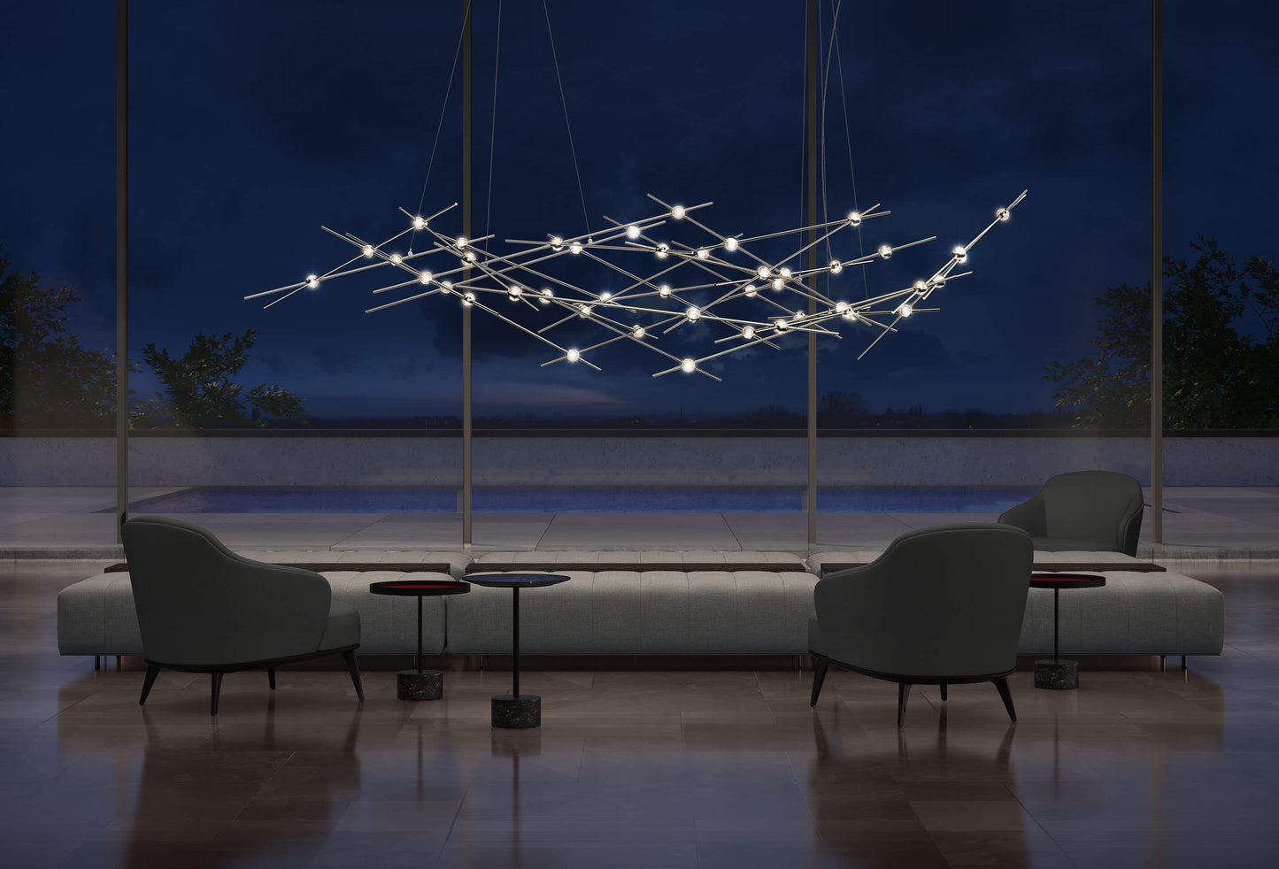 Constellation 44 Light 93" Wide LED Abstract Chandelier with Clear Acrylic Shades