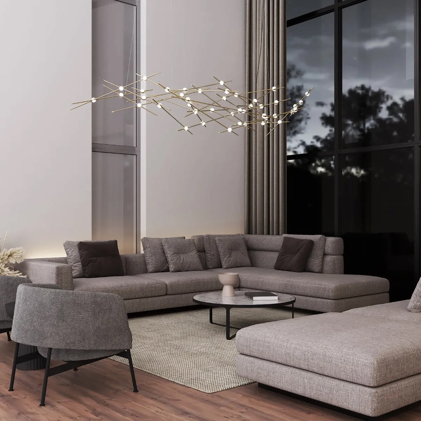Constellation 44 Light 93" Wide LED Abstract Chandelier with Clear Acrylic Shades